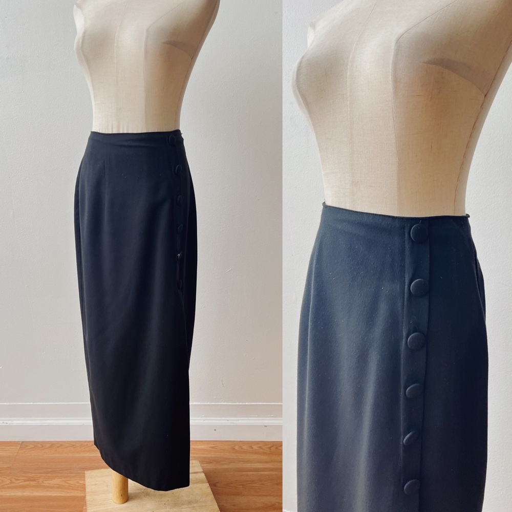 VINTAGE Side Button Straight Fit Black Maxi Skirt Small